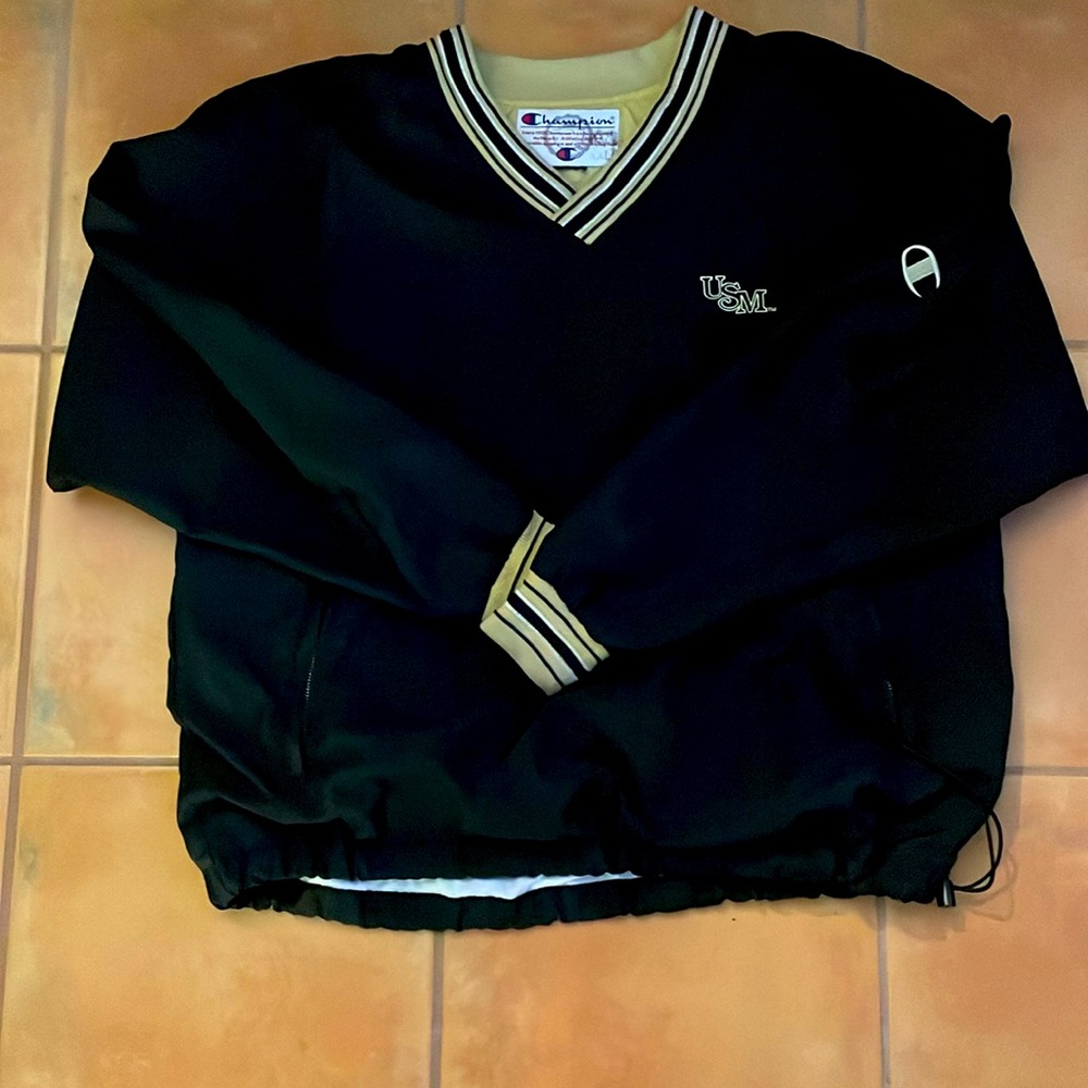 Champion Vintage 90s Mens XLarge Black‎ Lined Pullover USM Windbreaker Jacket